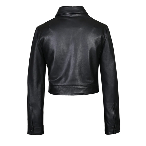 Women's Black Leather Jacket - Picture 4 of 16